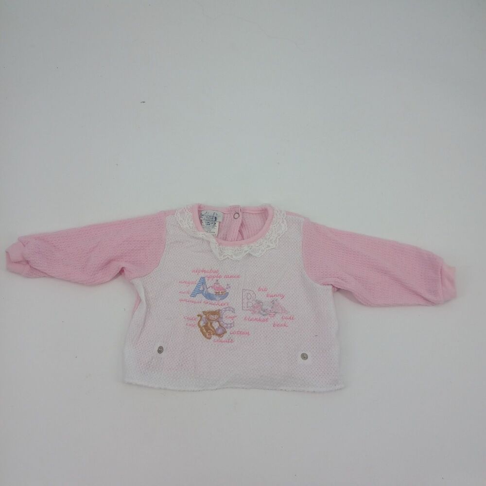 Vintage Carters Baby Girl 9-12 Months Pink Knit Cardigan Sweater Embroidered